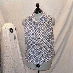 Boden Sleeveless Diamond Blouse in Blue and White